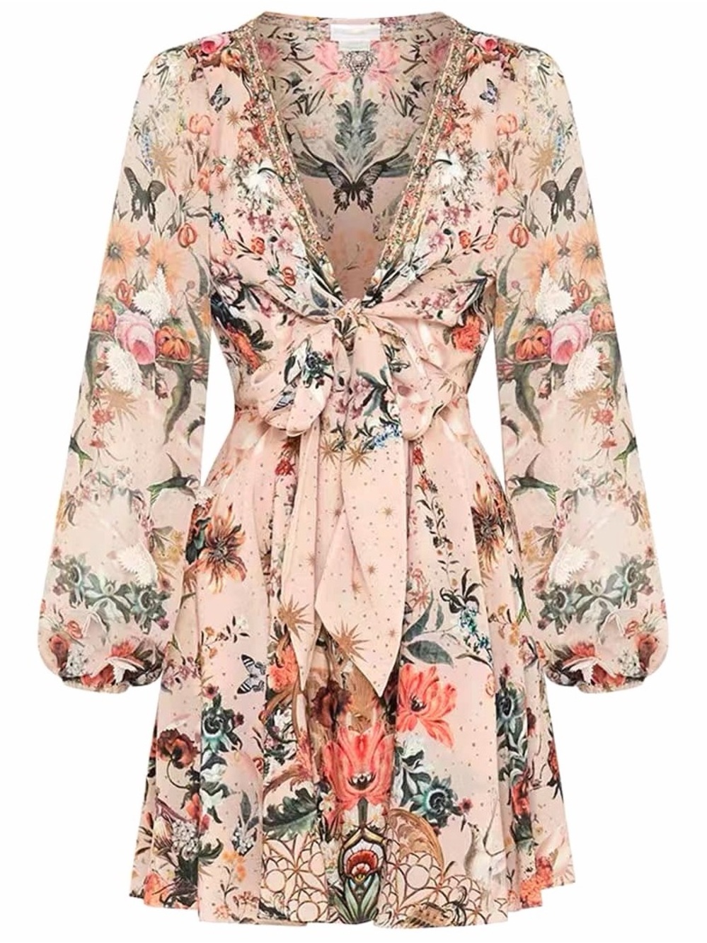 CAMILLA Rose Garden Print Short Wrap Tie Dress